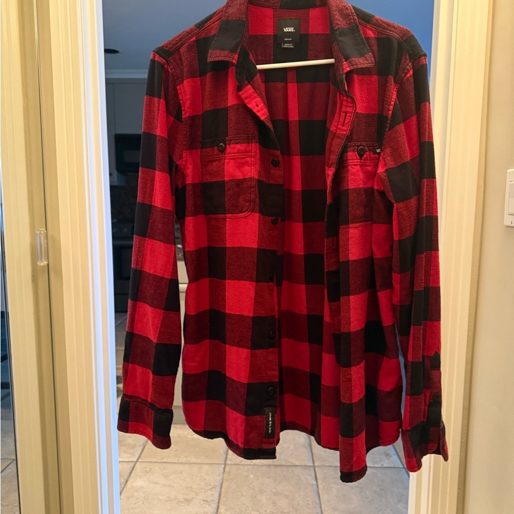 Vans Men slim fit Checkered Utility Jacket in Red and Black